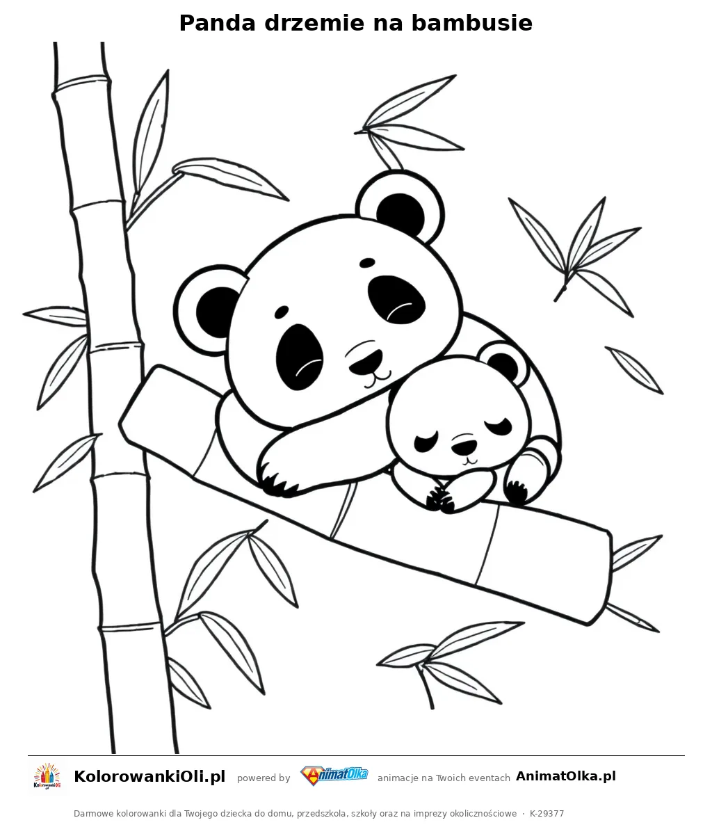 Panda drzemie na bambusie — kolorowanka na Dzień Drzemki do wydruku