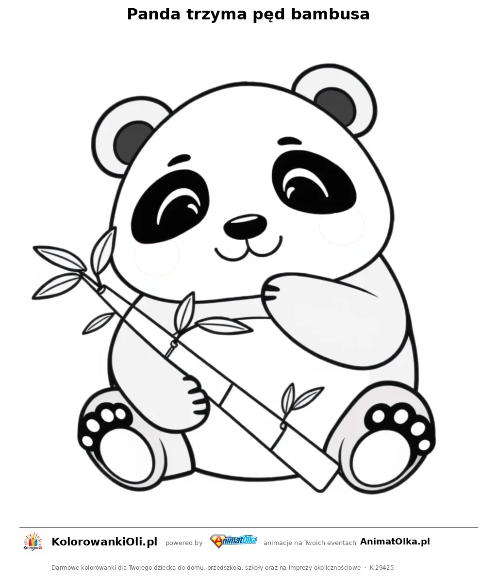 Panda trzyma pęd bambusa — kolorowanka na Dzień Pandy do wydruku