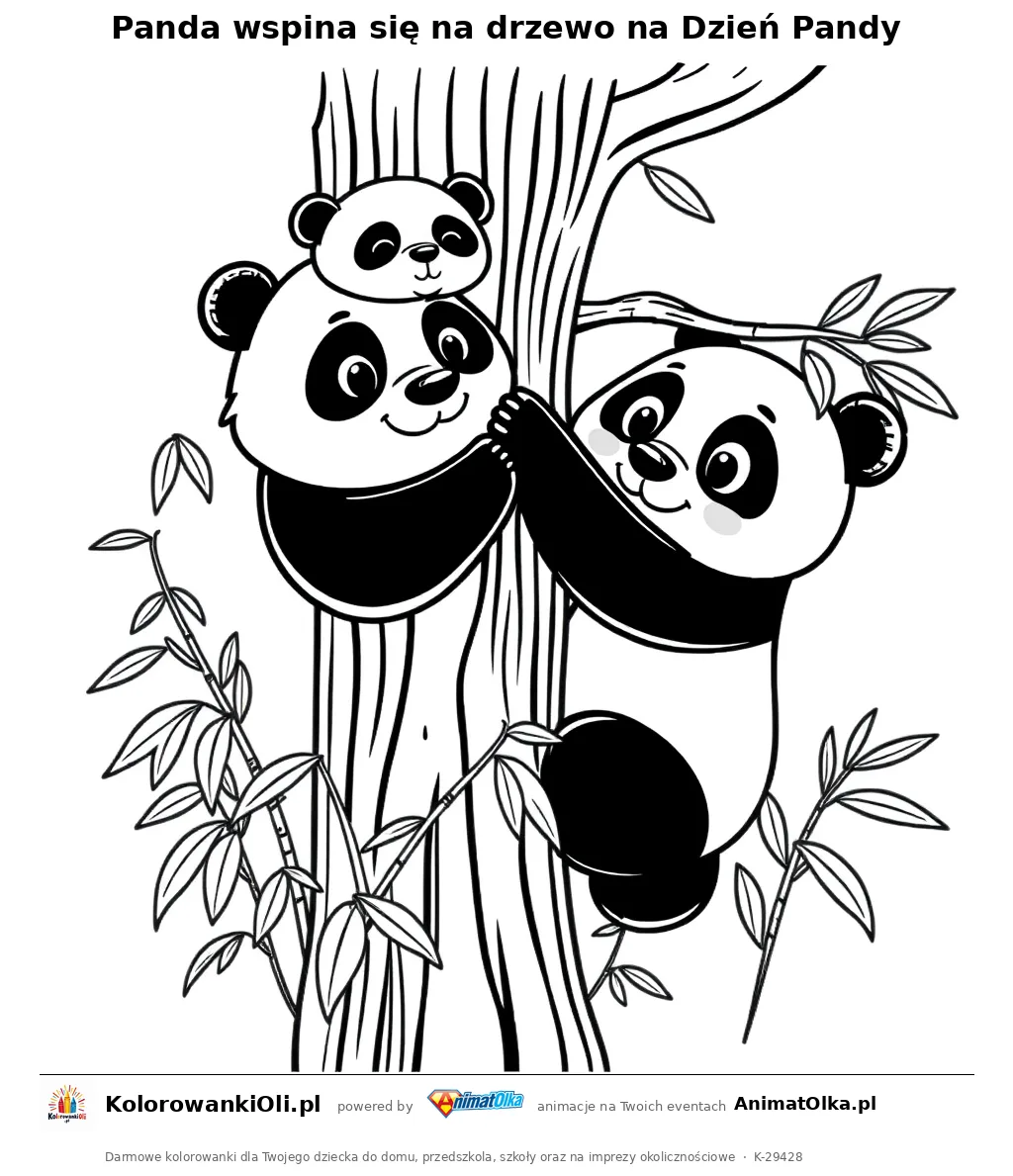 Panda wspina się na drzewo na Dzień Pandy — kolorowanka na Dzień Pandy do wydruku