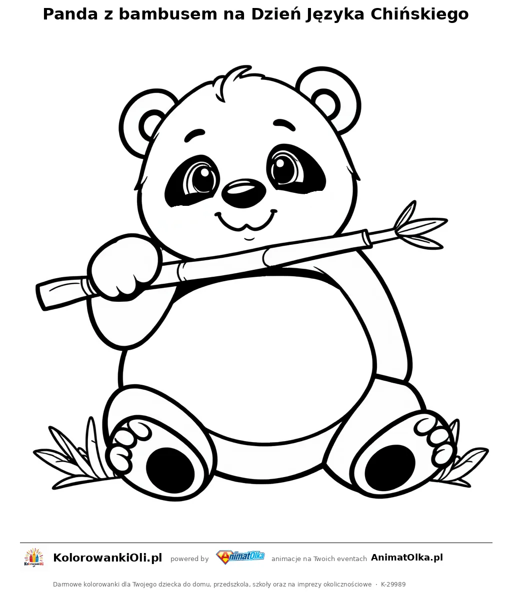 Panda z bambusem na Dzień Języka Chińskiego — kolorowanka na Dzień Języka Chińskiego do wydruku