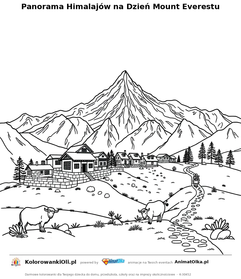 Panorama Himalajów na Dzień Mount Everestu — kolorowanka na Dzień Mount Everestu do wydruku