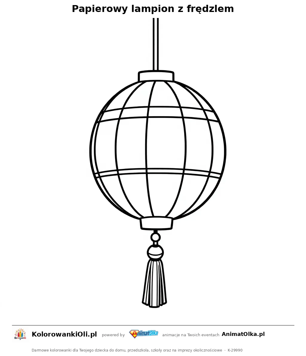 Papierowy lampion z frędzlem — kolorowanka na Dzień Języka Chińskiego do wydruku