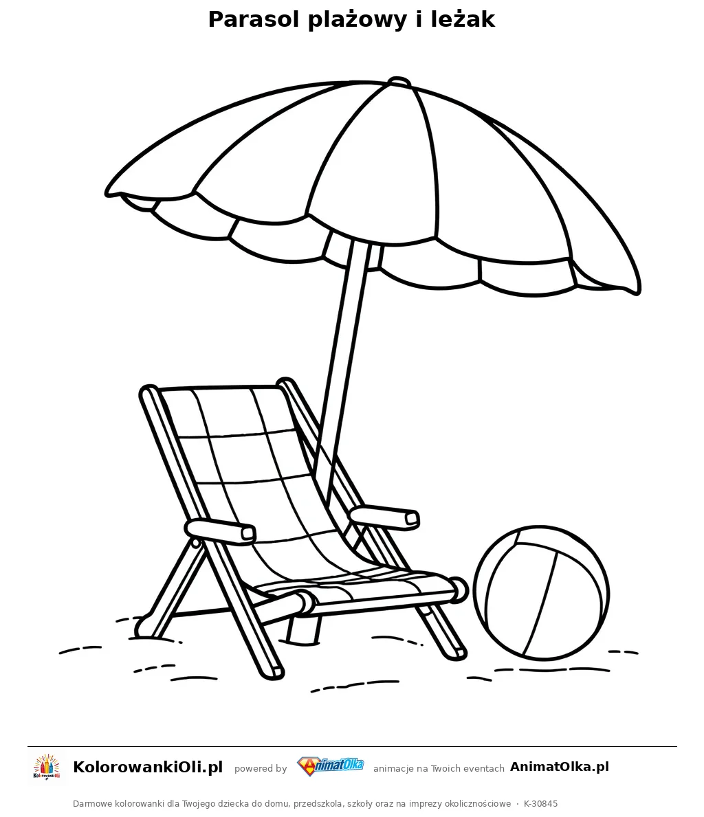 Parasol plażowy i leżak — kolorowanka na Dzień Ratownika WOPR do wydruku