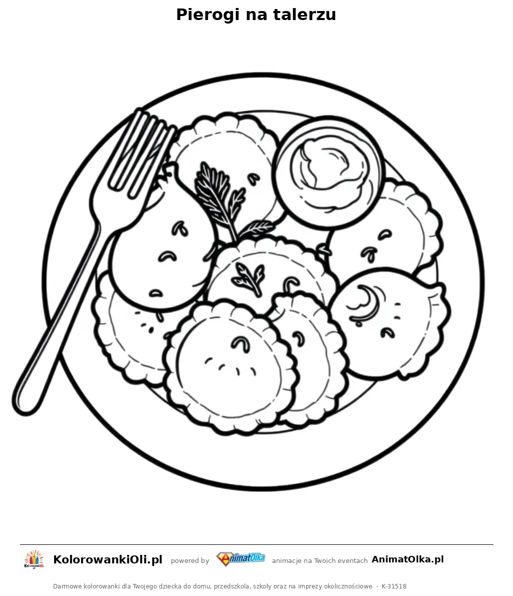Pierogi na talerzu — kolorowanka na Dzień Polskiej Żywności do wydruku