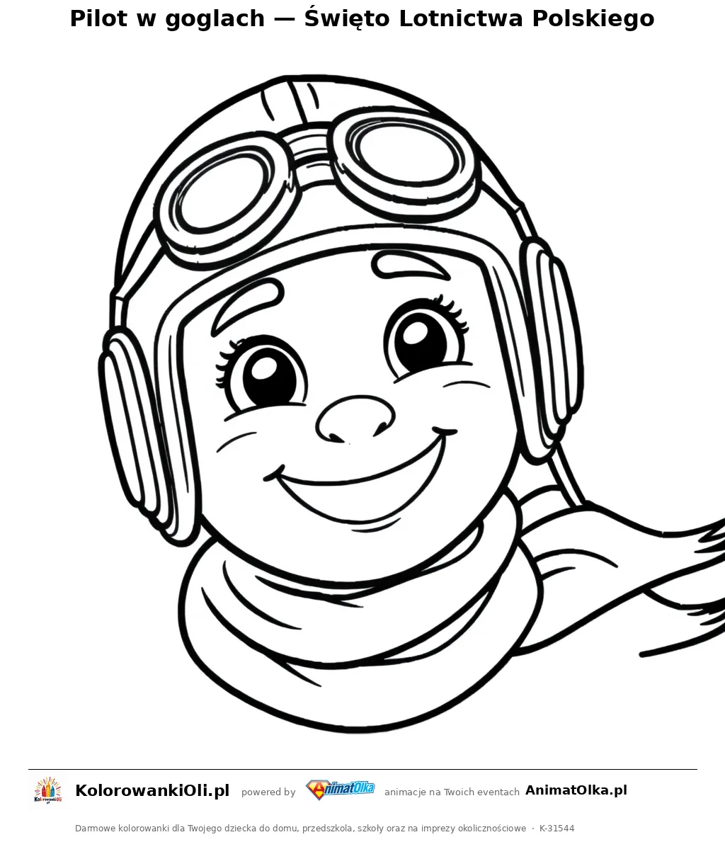 Pilot w goglach — Święto Lotnictwa Polskiego — kolorowanka na Święto Lotnictwa Polskiego do wydruku