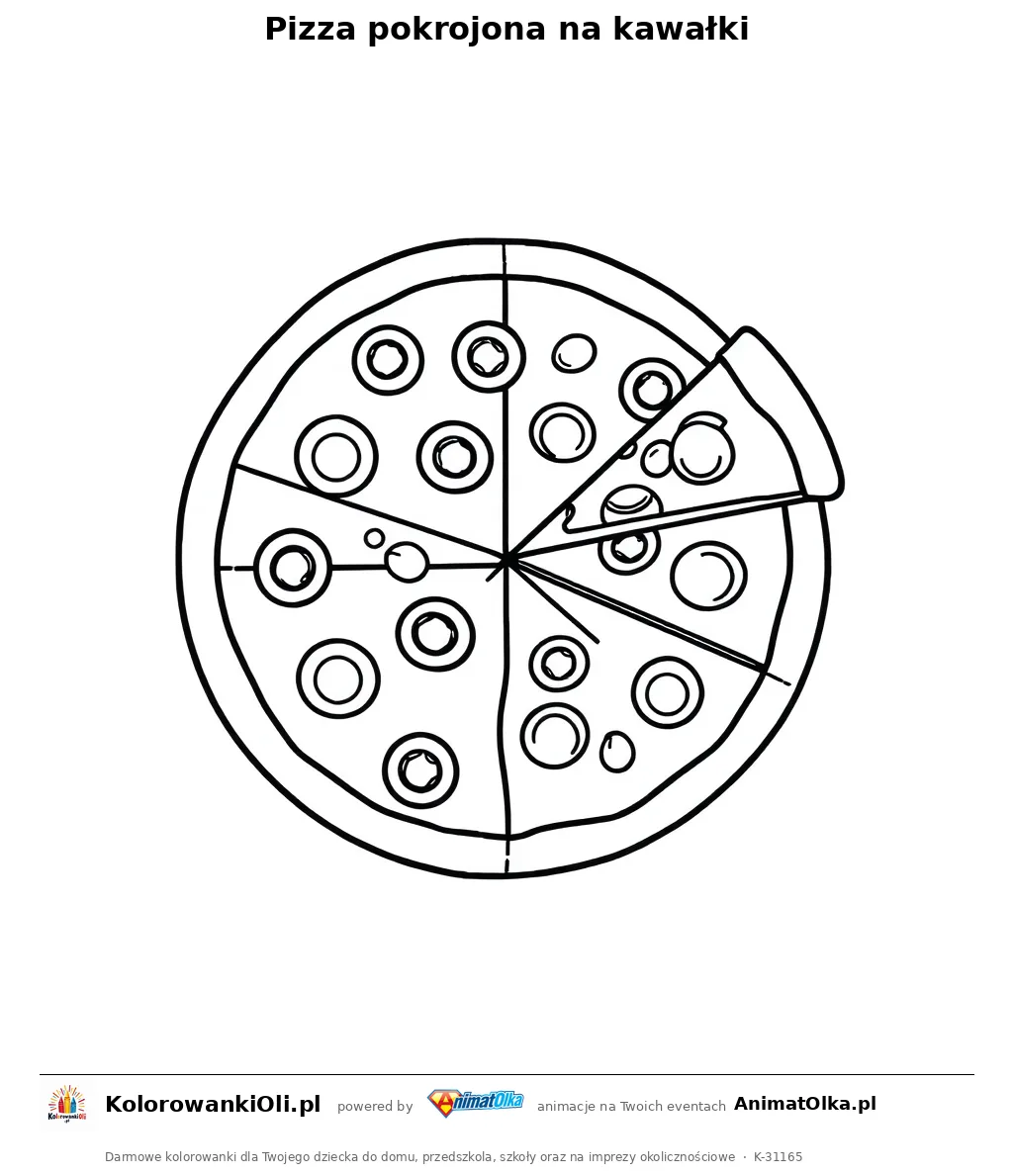 Pizza pokrojona na kawałki — kolorowanka na Dzień Aproksymacji Pi do wydruku
