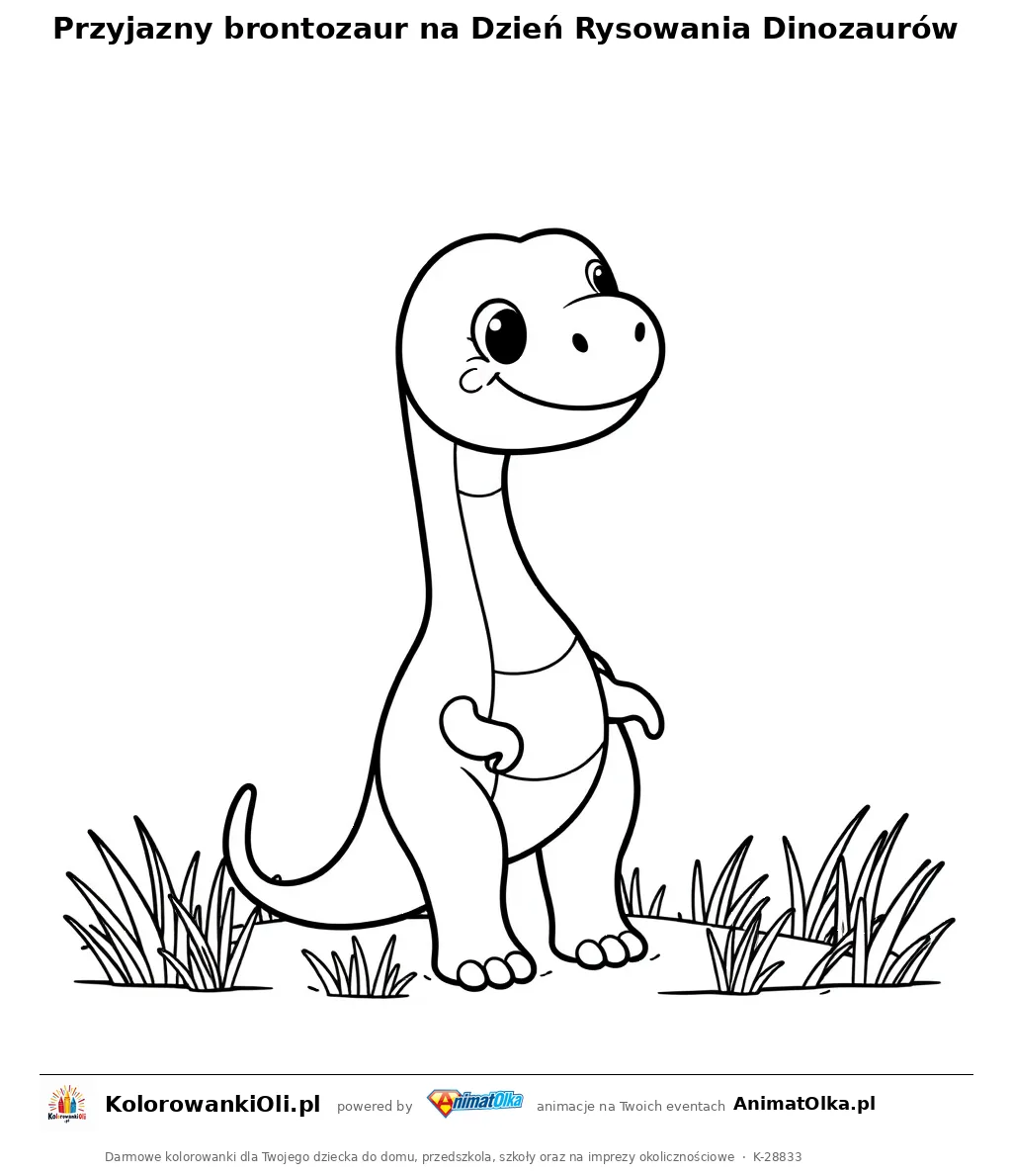 Przyjazny brontozaur na Dzień Rysowania Dinozaurów — kolorowanka na Dzień Rysowania Dinozaurów do wydruku