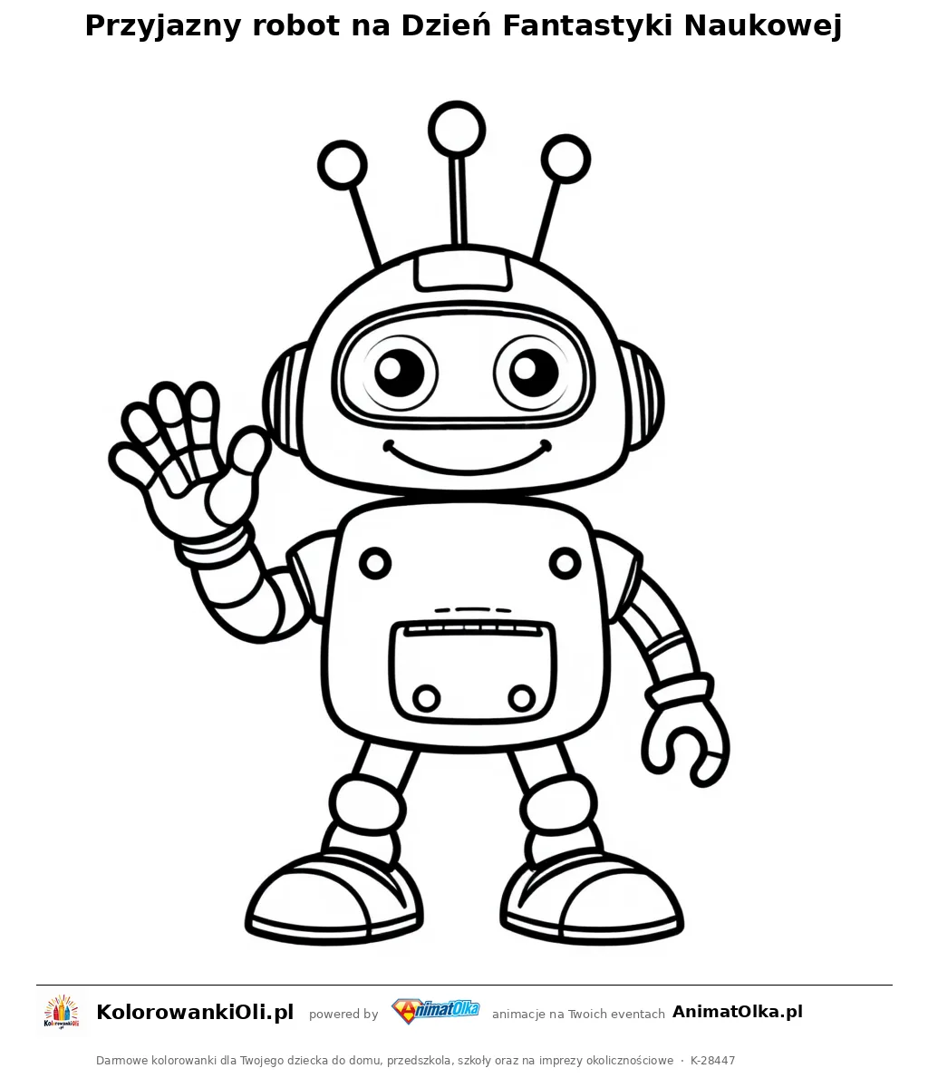 Przyjazny robot na Dzień Fantastyki Naukowej — kolorowanka na Dzień Fantastyki Naukowej do wydruku