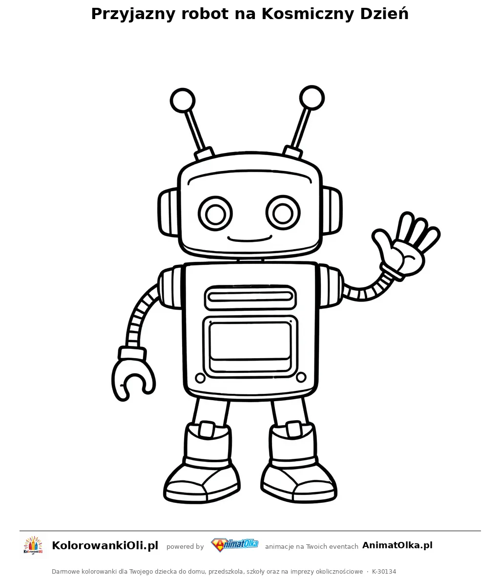 Przyjazny robot na Kosmiczny Dzień — kolorowanka na Kosmiczny Dzień do wydruku