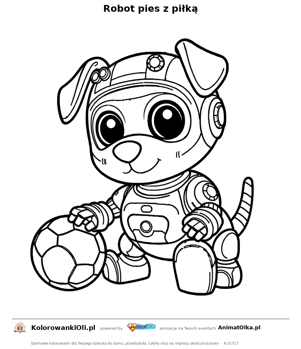 Robot pies z piłką — kolorowanka na Dzień Programisty do wydruku