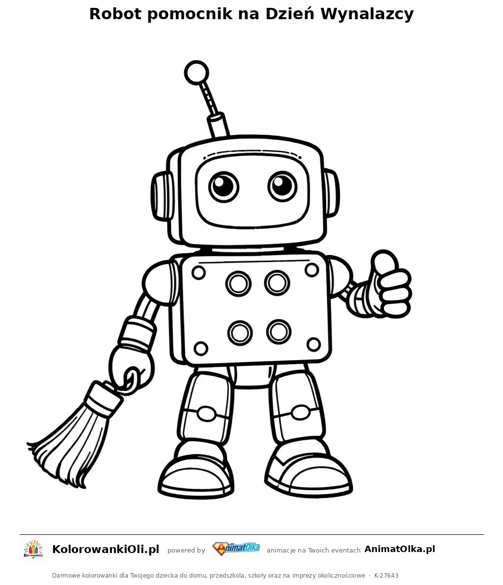 Robot pomocnik na Dzień Wynalazcy — kolorowanka na Dzień Wynalazcy do wydruku
