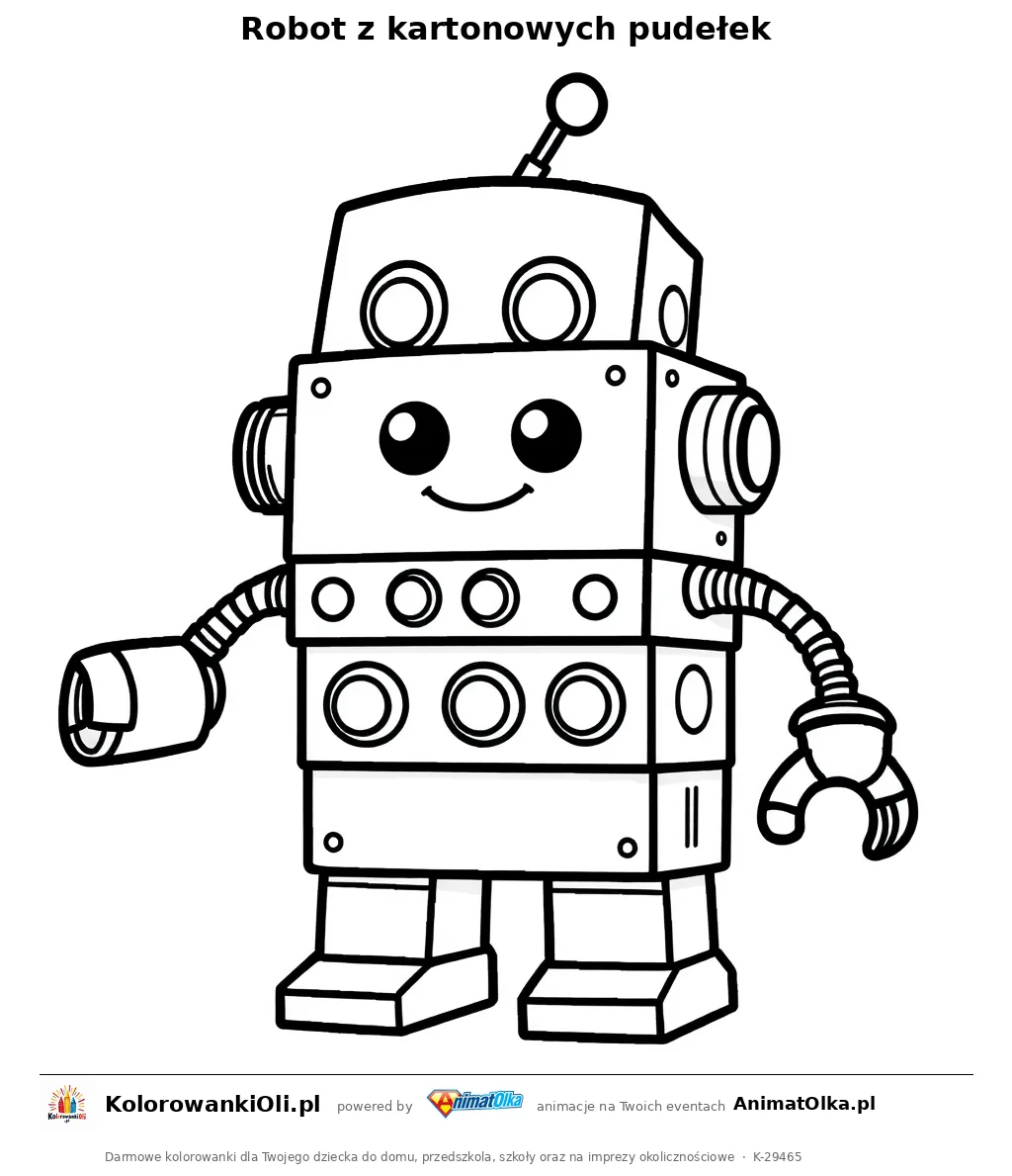 Robot z kartonowych pudełek — kolorowanka na Dzień Recyklingu do wydruku