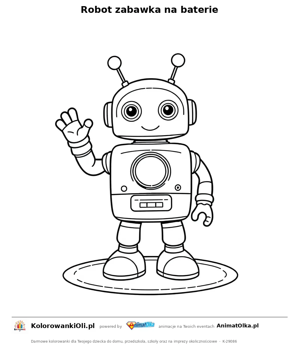 Robot zabawka na baterie — kolorowanka na Dzień Baterii do wydruku