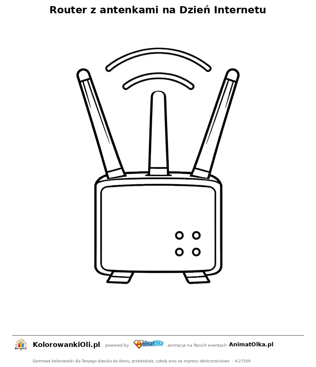 Router z antenkami na Dzień Internetu — kolorowanka na Dzień Internetu do wydruku