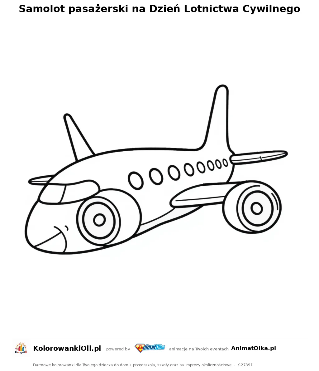 Samolot pasażerski na Dzień Lotnictwa Cywilnego — kolorowanka na Dzień Lotnictwa Cywilnego do wydruku