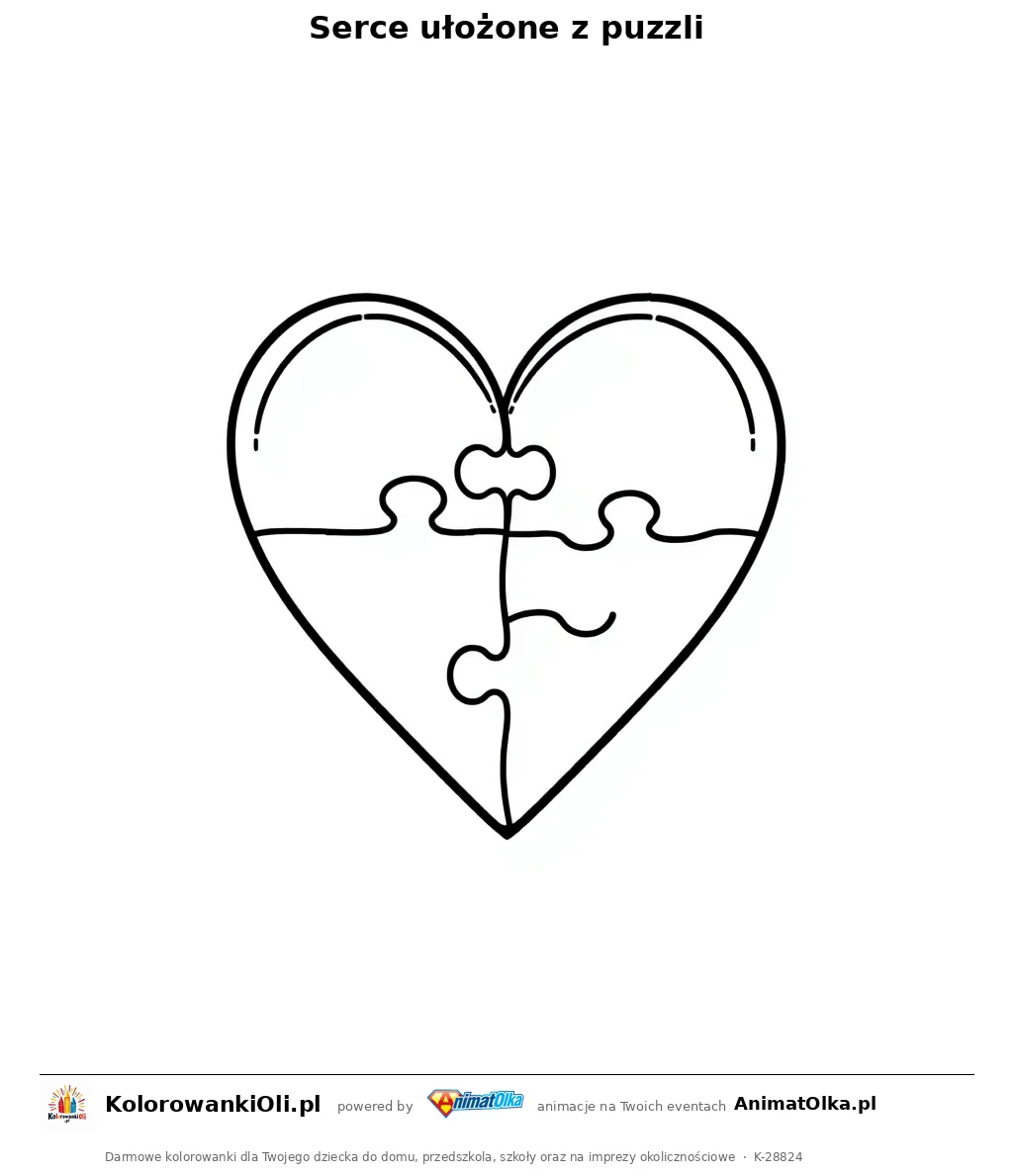 Serce ułożone z puzzli — kolorowanka na Dzień Puzzli do wydruku