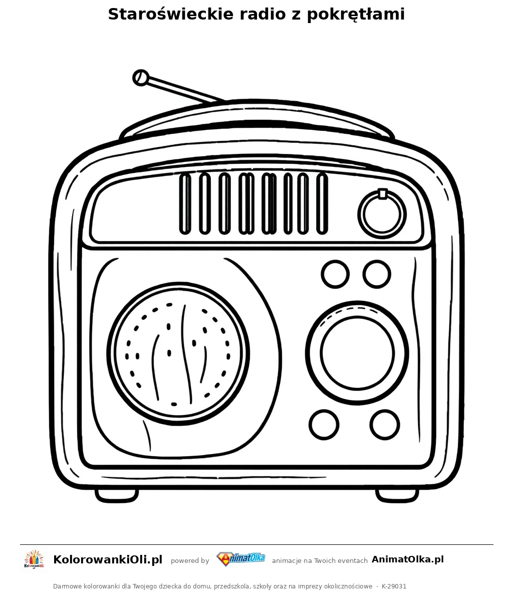 Staroświeckie radio z pokrętłami — kolorowanka na Dzień Radia do wydruku