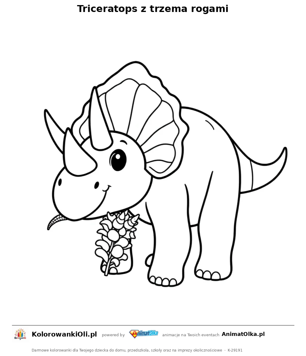 Triceratops z trzema rogami — kolorowanka na Dzień Dinozaura do wydruku