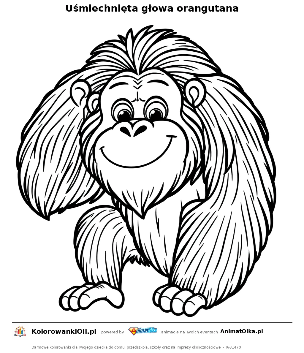 Uśmiechnięta głowa orangutana — kolorowanka na Dzień Orangutana do wydruku
