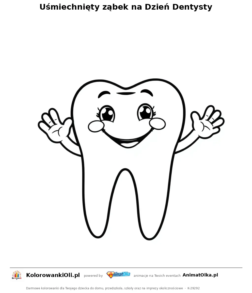 Uśmiechnięty ząbek na Dzień Dentysty — kolorowanka na Dzień Dentysty do wydruku