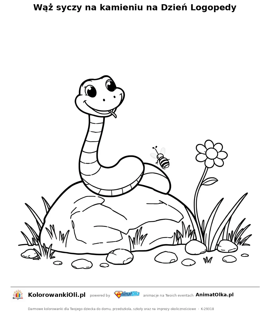 Wąż syczy na kamieniu na Dzień Logopedy — kolorowanka na Dzień Logopedy do wydruku
