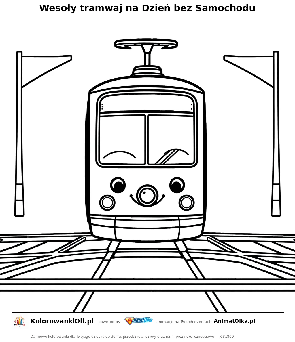 Wesoły tramwaj na Dzień bez Samochodu — kolorowanka na Dzień bez Samochodu do wydruku