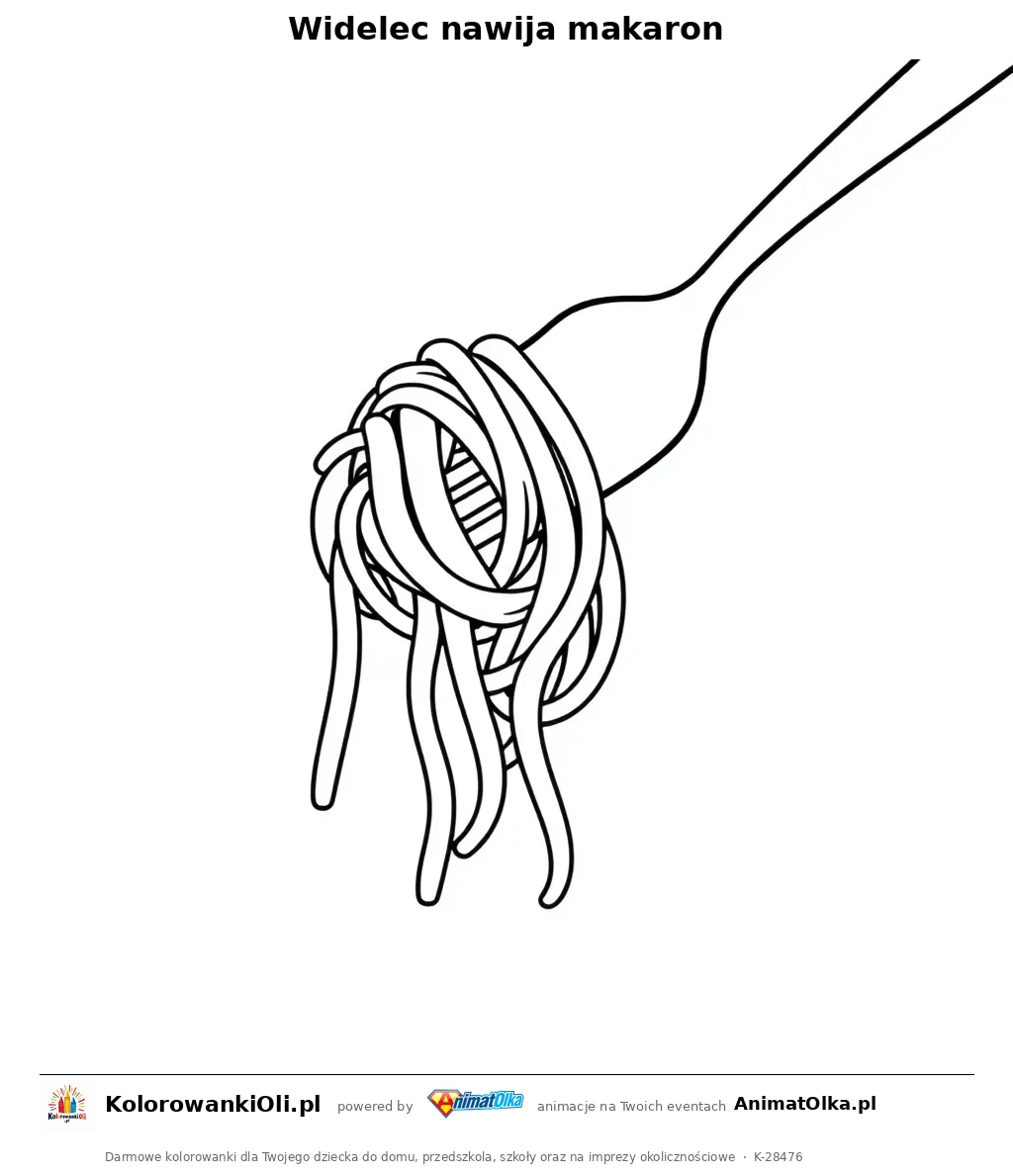 Widelec nawija makaron — kolorowanka na Dzień Spaghetti do wydruku