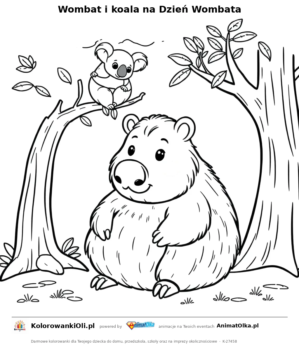 Wombat i koala na Dzień Wombata — kolorowanka na Dzień Wombata do wydruku
