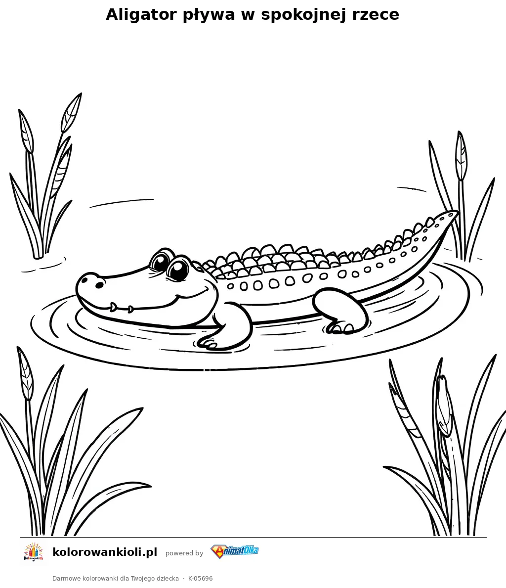 Aligator pływa w spokojnej rzece — kolorowanka do wydruku dla dzieci