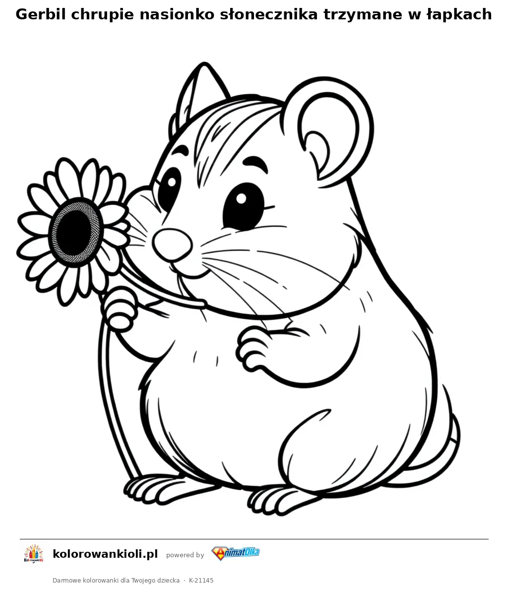 Gerbil chrupie nasionko słonecznika trzymane w łapkach — kolorowanka do wydruku dla dzieci