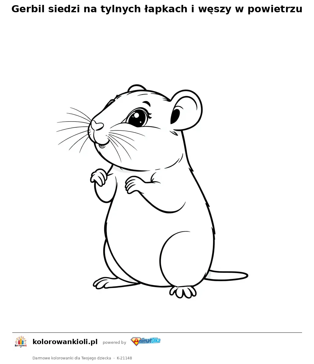 Gerbil siedzi na tylnych łapkach i węszy w powietrzu — kolorowanka do wydruku dla dzieci