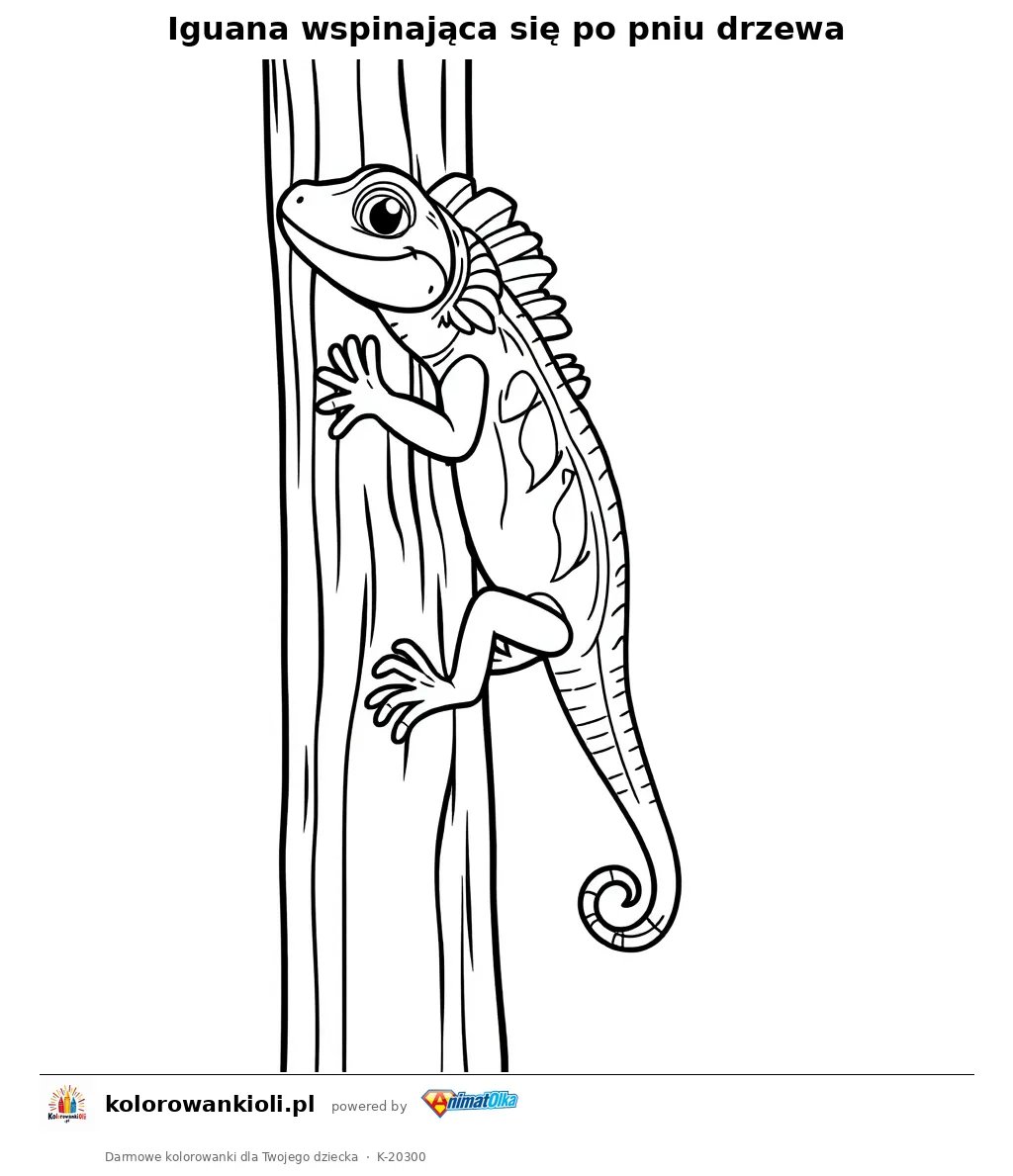 Iguana wspinająca się po pniu drzewa — kolorowanka do wydruku dla dzieci