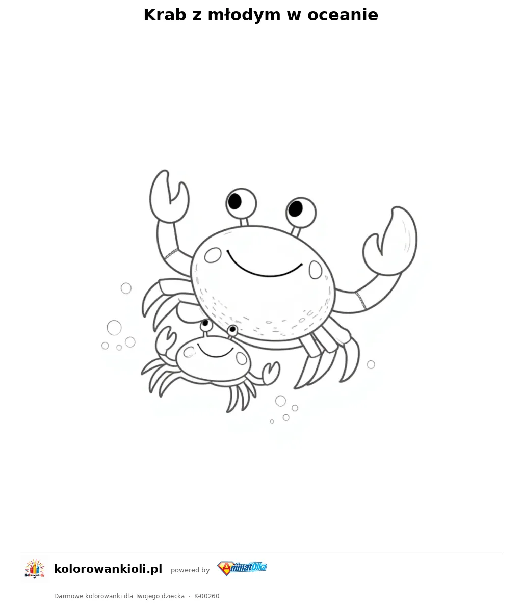 Krab z młodym w oceanie — kolorowanka do wydruku dla dzieci