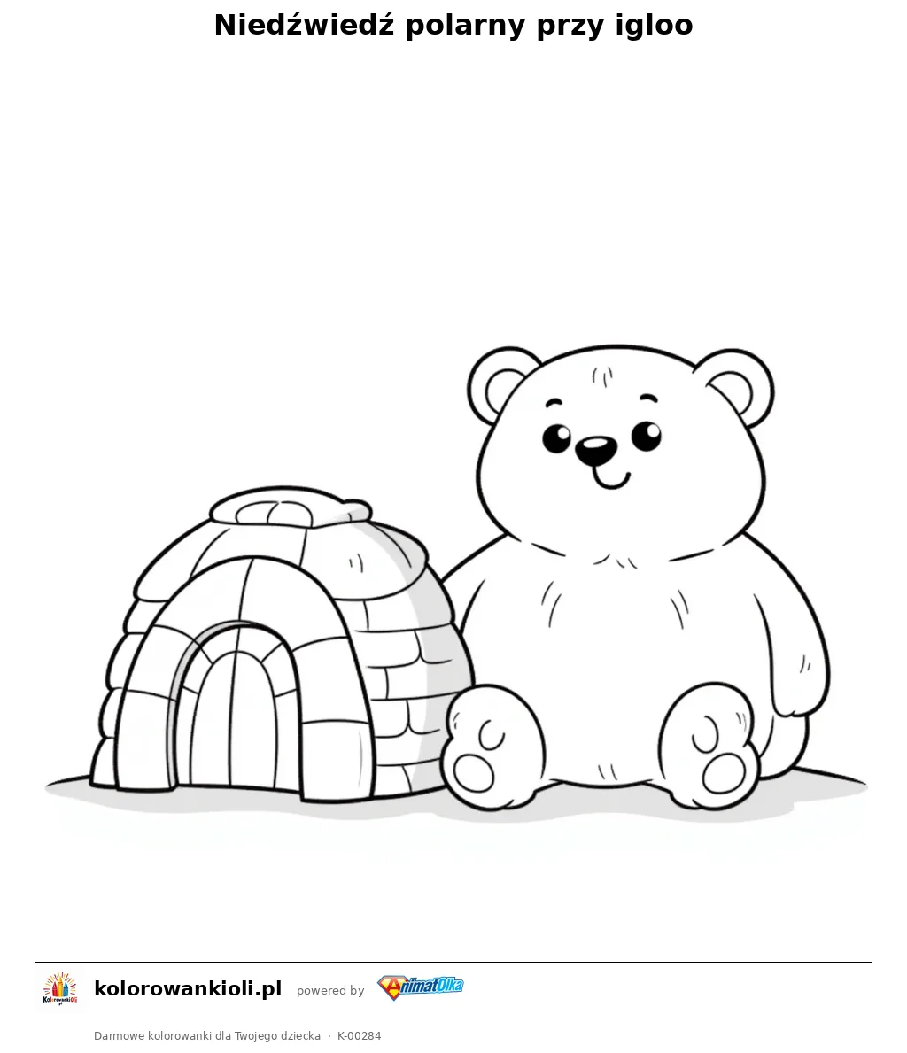Niedźwiedź polarny przy igloo — kolorowanka do wydruku dla dzieci