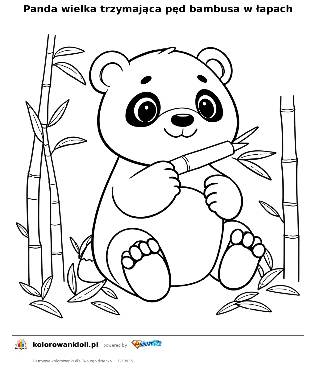 Panda wielka trzymająca pęd bambusa w łapach — kolorowanka do wydruku dla dzieci