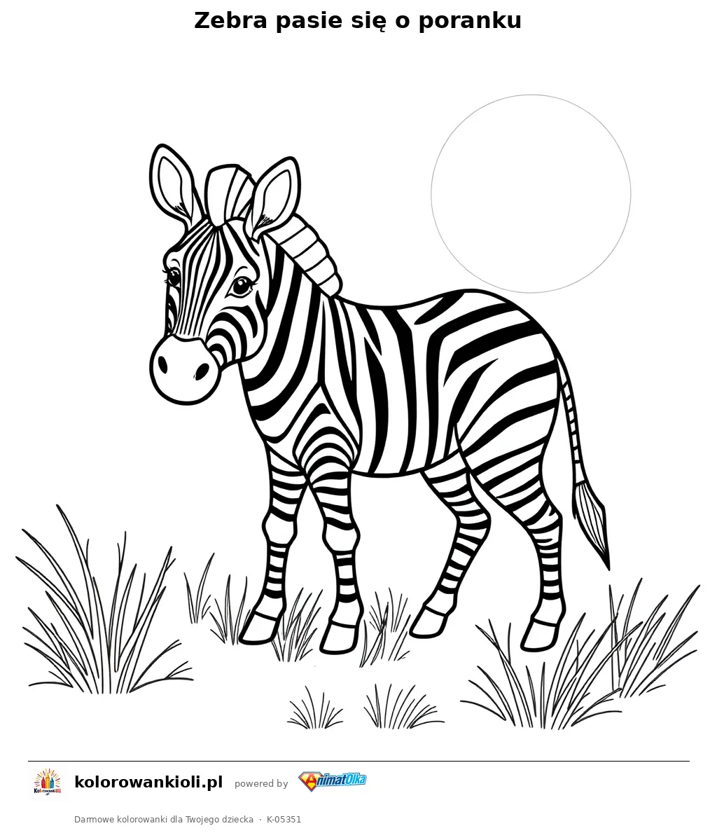Zebra pasie się o poranku — kolorowanka do wydruku dla dzieci
