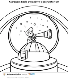 Astronom bada gwiazdy w obserwatorium — kolorowanka do wydruku dla dzieci