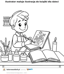 Ilustrator maluje ilustrację do książki dla dzieci — kolorowanka do wydruku dla dzieci