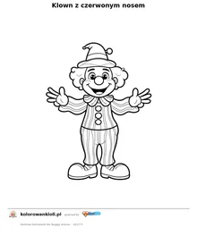 Klown z czerwonym nosem — kolorowanka do wydruku dla dzieci