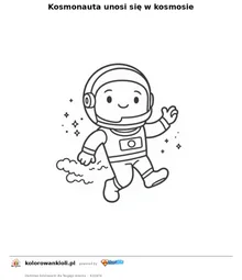 Kosmonauta unosi się w kosmosie — kolorowanka do wydruku dla dzieci