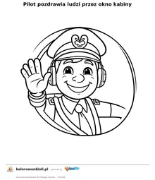 Pilot pozdrawia ludzi przez okno kabiny — kolorowanka do wydruku dla dzieci
