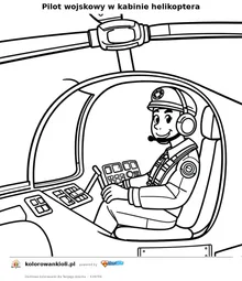 Pilot wojskowy w kabinie helikoptera — kolorowanka do wydruku dla dzieci