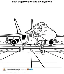 Pilot wojskowy wsiada do myśliwca — kolorowanka do wydruku dla dzieci