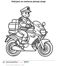 Policjant na motorze pilnuje drogi — kolorowanka do wydruku dla dzieci