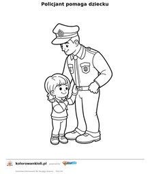 Policjant pomaga dziecku — kolorowanka do wydruku dla dzieci