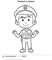 Policjant z rodziną — kolorowanka do wydruku dla dzieci