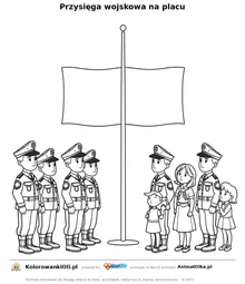 Przysięga wojskowa na placu — kolorowanka żołnierz do wydruku