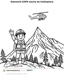 Ratownik GOPR macha do helikoptera — kolorowanka do wydruku dla dzieci