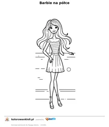 Barbie na półce — kolorowanka do wydruku dla dzieci