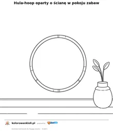 Hula-hoop oparty o ścianę w pokoju zabaw — kolorowanka do wydruku dla dzieci